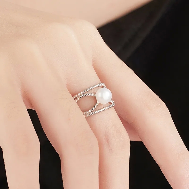 high quality larimar jewelry Romantic Vintage Boho Sparkle Geometric Open Rings sell high end jewelry in White Gold Plated 925 Sterling Silver with Pearls high quality jewelry low prices