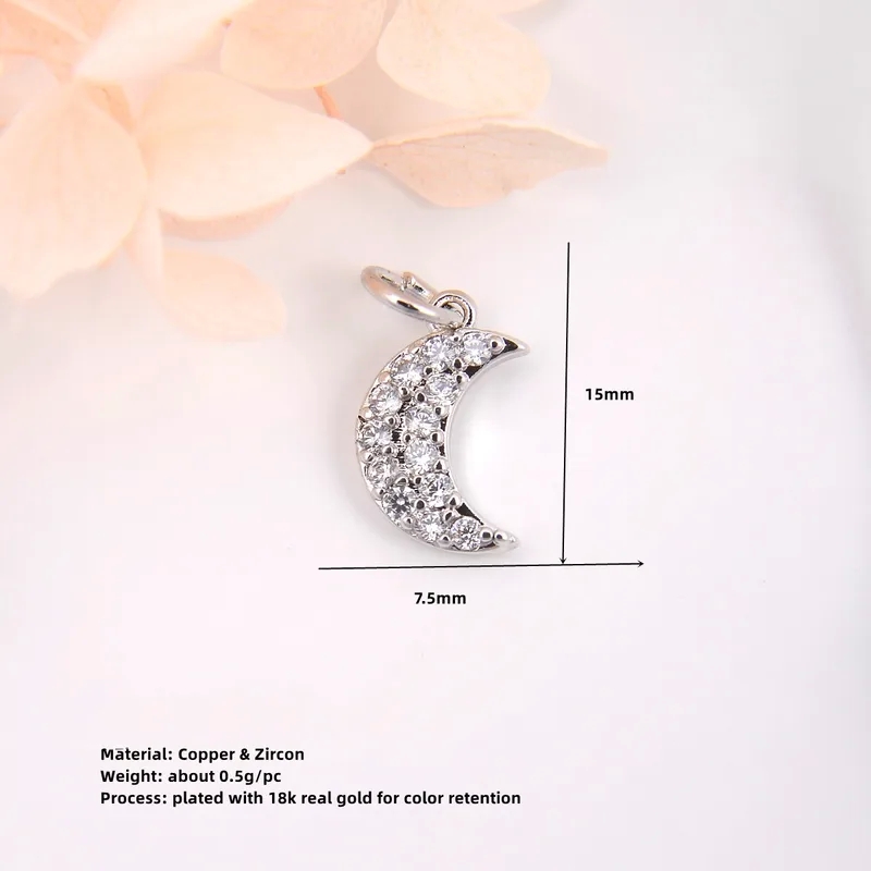 jewelry making in nashville Elegant 18K Gold Plated jewelry design 2024 Moon Pendant: Copper Zircon, Sleek Matte Design for Formal & Festival Fashion 7 jewels