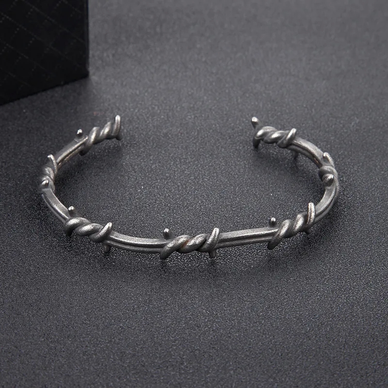 mm fashion jewelry Unique Dainty Men's Retro Romantic Style Twisted Thorn Titanium Open dior fashion jewellery quality Bracelet - Weatherproof Wholesale amazon fashion jewelry necklaces