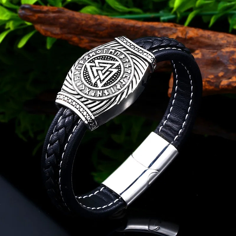 non tarnish fashion jewelry Handmade Skin-Friendly Viking Odin men's jewelry fashion 2023 Leather Bracelet - Exclusive Offer on Vintage Nordic Stainless Steel Jewelry fashion jewelry brand