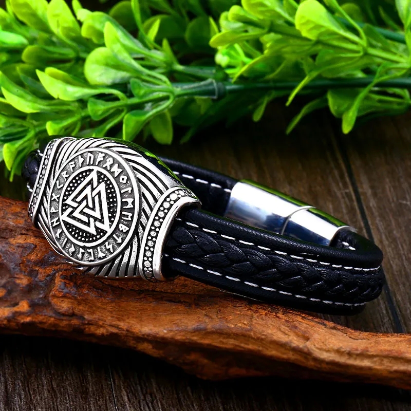 qingdao style fashion jewelry Handmade Skin-Friendly fashion jewelry australia Viking Odin Leather Bracelet - Exclusive Offer on Vintage Nordic Stainless Steel Jewelry nordstrom fashion jewelry