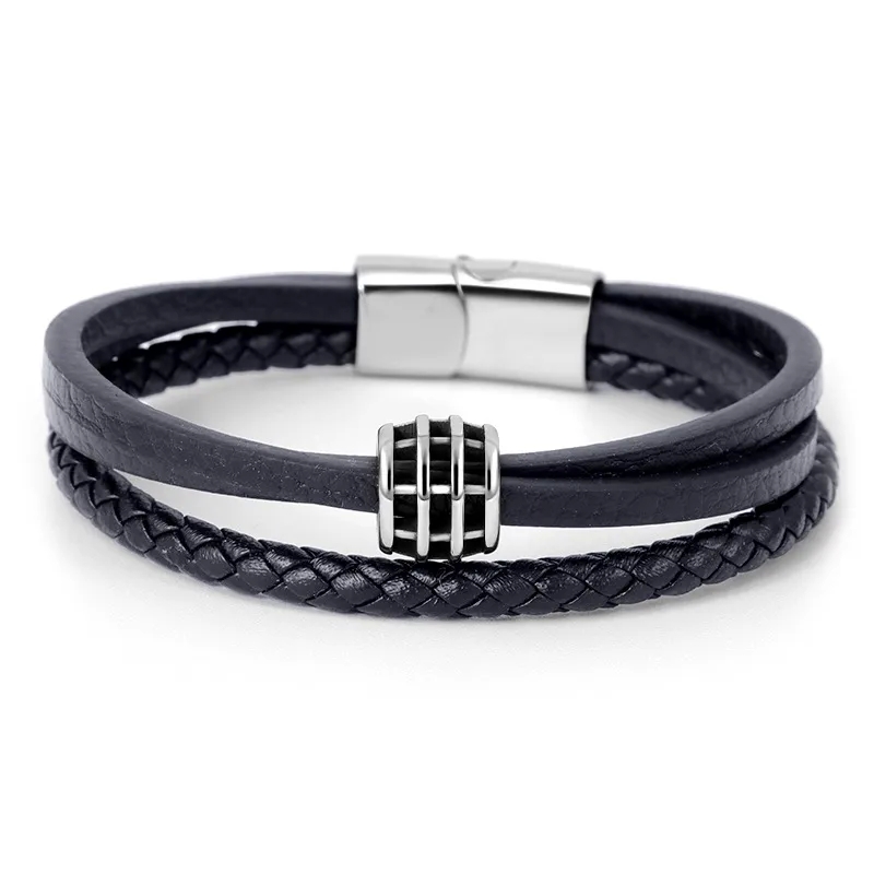 size 7 fashion jewelry Exclusive Custom Men's Titanium-Steel & Leather Bracelet nice fashion jewelry - Classic Branded Design with Magnetic Buckle fashion jewelry that doesn't tarnish