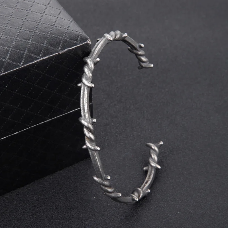 verragio fashion jewelry Unique Dainty Men's Retro Romantic Style Twisted lovell fashion jewelry Thorn Titanium Open Bracelet - Weatherproof Wholesale fashion jewelry stores