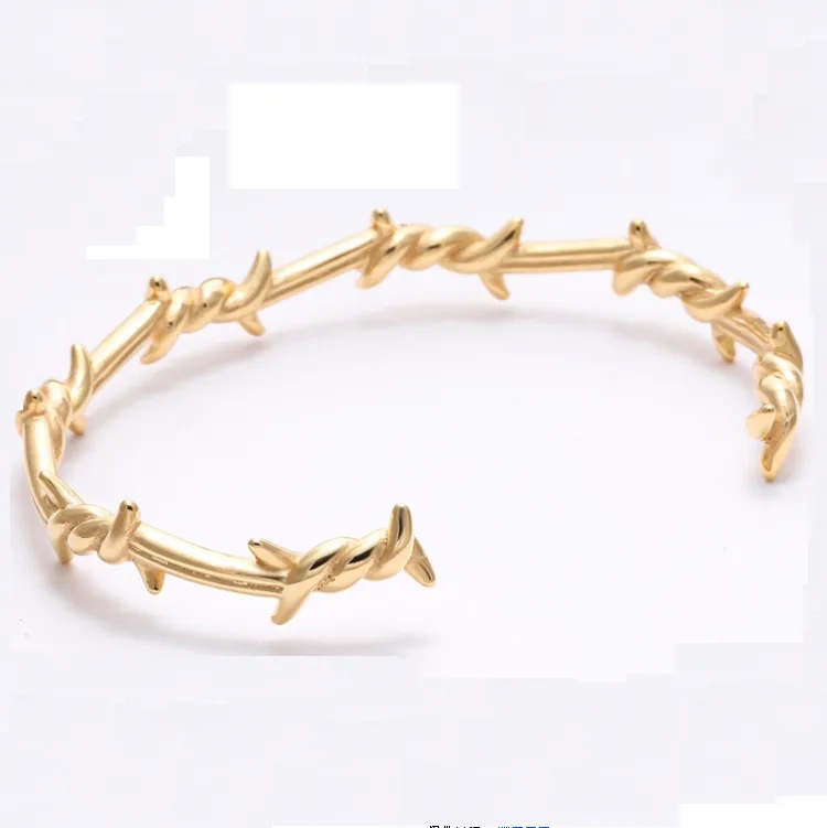 xing fashion jewelry Unique kushal's fashion jewelry vijayawada Dainty Men's Retro Romantic Style Twisted Thorn Titanium Open Bracelet - Weatherproof Wholesale kainier fashion jewelry