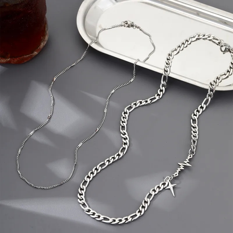 most expensive men's jewelry Affordable High-Fashion Stainless Steel mejuri men's jewelry Double Layer ECG Chain Men's Necklace Set with Gift Box mens 925 jewelry
