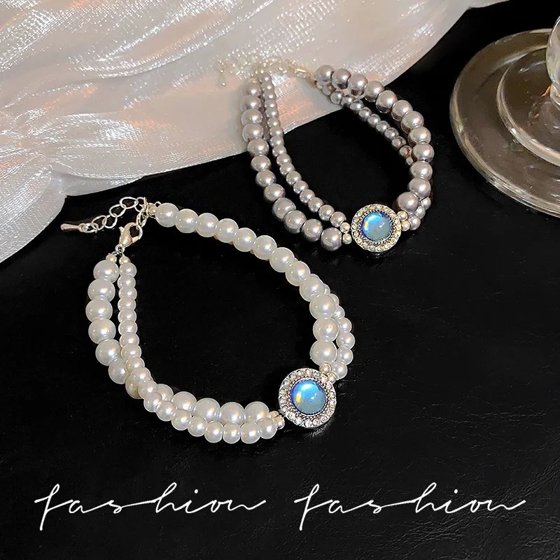 trendsetting Custom Eco-Friendly Aqua Blue Silver Grey Pearl Bracelet - Celebrity Style High-End Stackable luxury feel Accessory matte