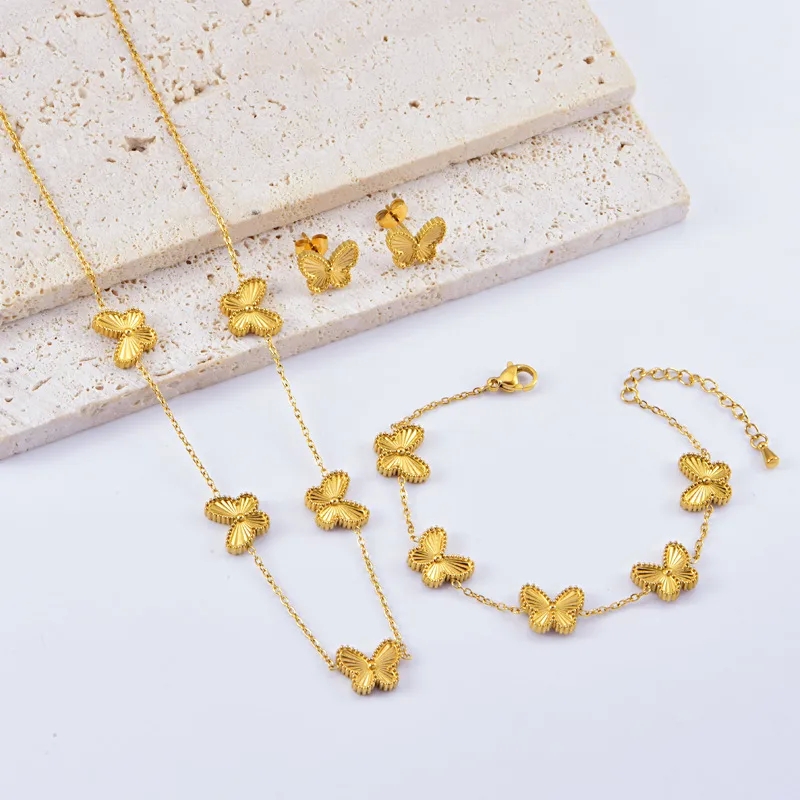 Rare Vintage-Inspired Boho Butterfly Clavicle Chain & Earrings Set - High-Fashion Titanium Steel Jewelry
