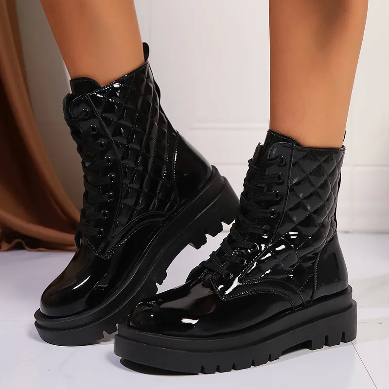 women's shoes low heel Bohemian Chic Plaid Lace-Up Booties: Modern British Style for Women Sleek women's shoe 6 in youth & Gift-Ready Winter Fashion 2024 chanel women shoes