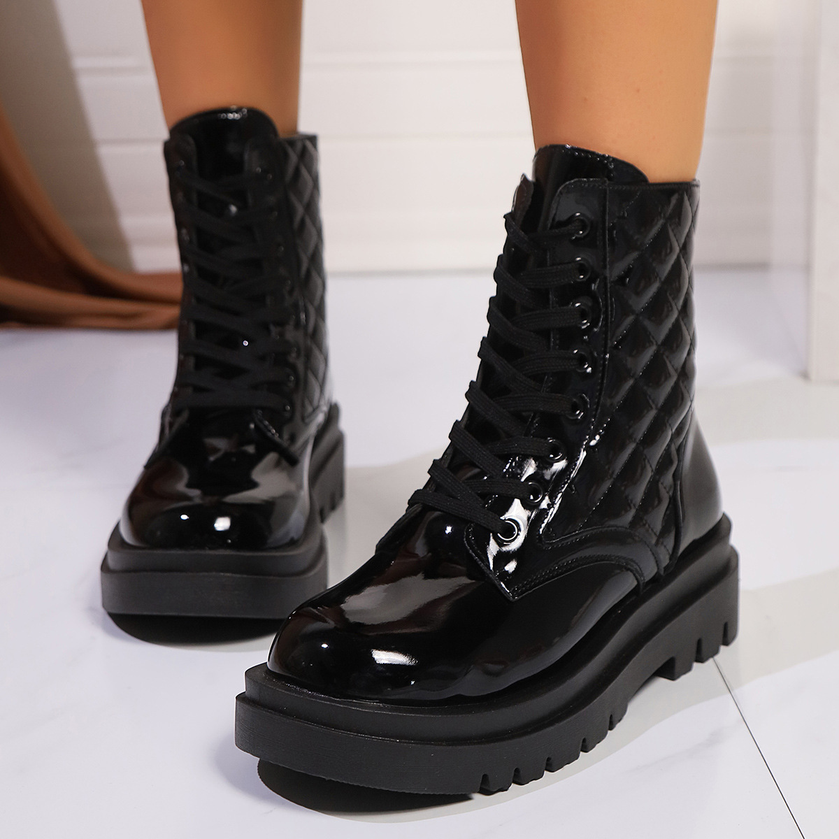 women's shoes with good arch support Bohemian Chic hiking women shoes Plaid Lace-Up Booties: Modern British Style for Women, Sleek & Gift-Ready Winter Fashion 2024 women's shoes on