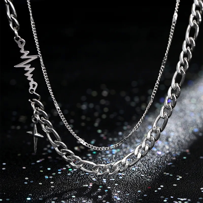 zegna men's jewelry Affordable High-Fashion Stainless Steel Double Layer ECG Chain Men's Necklace Set with men's jewelry chains Gift Box men's jewelry valentine's day