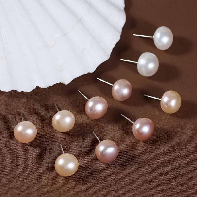 making high end jewelry Genuine Polished Freshwater Pearl Studs - Safe high quality piercing jewelry uk Solid Color Earrings from Seasonal Collection high end zebra jewelry