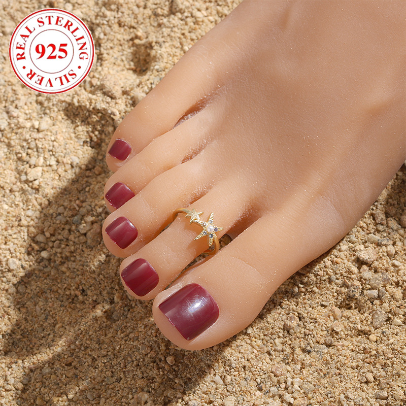 high end jewelry travel case S925 high end estate jewelry Sterling Silver Pearl Crystal Starfish Toe Ring: Dainty Classic Design, Ideal Gift for Festival Fashion high end jewelry stores dallas