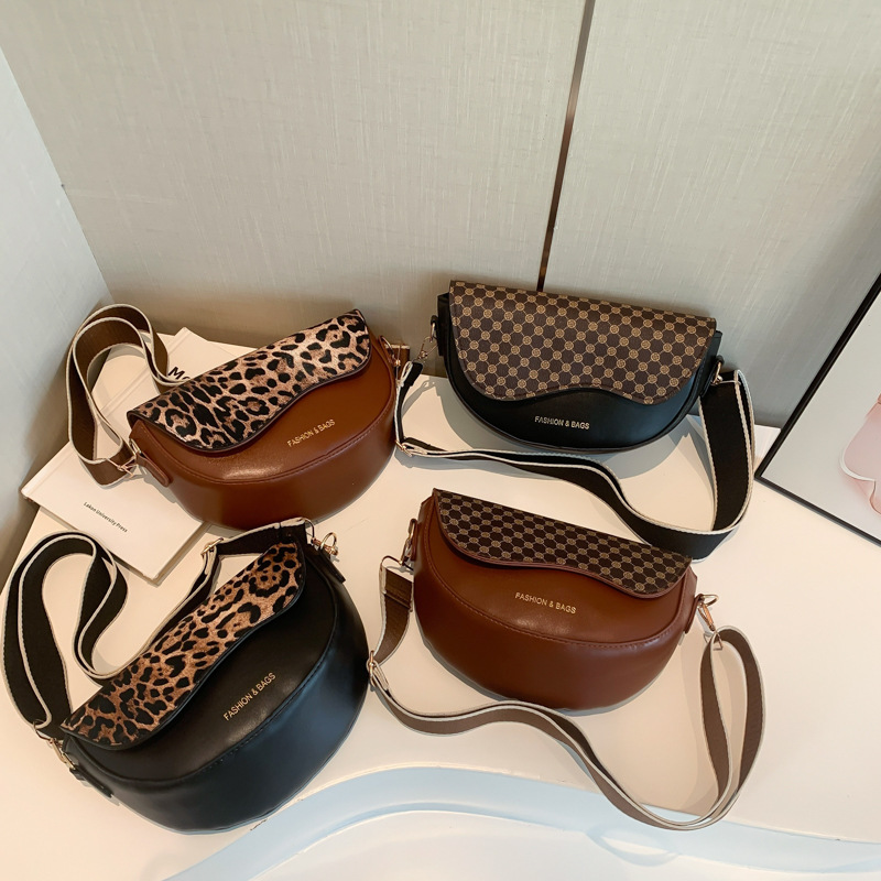 816 basement bags Elegant Women's Vintage Leopard Semi-Circle Saddle Bag - bags repair near me Custom Glossy PU Leather, Non-Toxic, Discounted Price bags tote