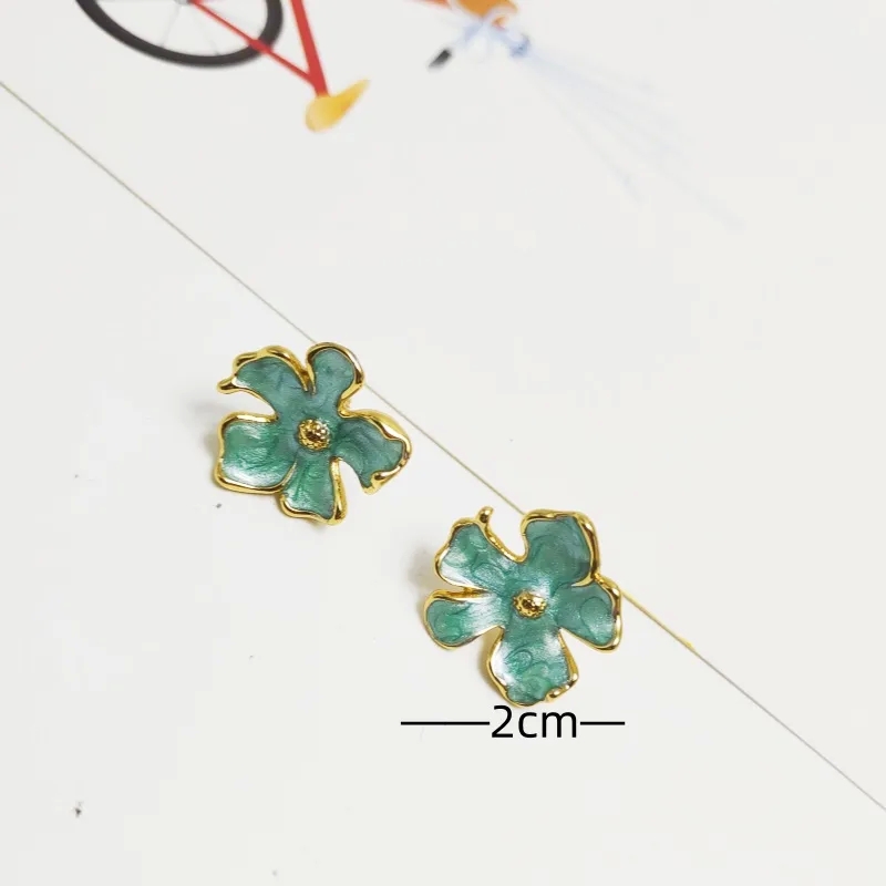 Budget-Friendly Matte Pastoral Flower Ear Studs 18K Gold Plated Waterproof Stainless Steel