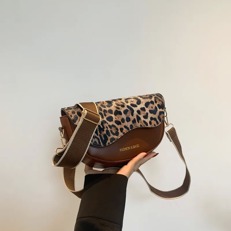 bags zara Elegant Women's Vintage Leopard Semi-Circle Saddle Bag - Custom emmaline bags Glossy PU Leather Non-Toxic Discounted Price bags packed family net worth