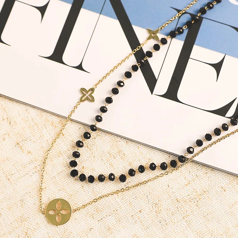 designer fashion jewelry brands Chic Sparkling Streetwear: 14K Gold-Plated Stainless Steel fashion jewelry pvt ltd mumbai Double Layer Necklace with Crystal Flower bulgari fashion jewelry
