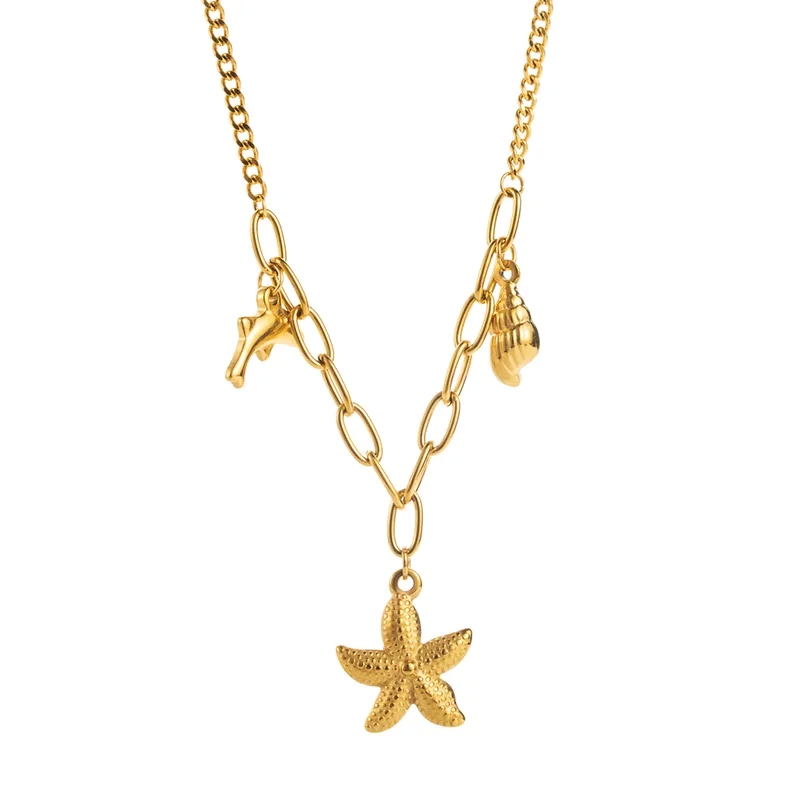 fine jewelry trends 2025 Handmade Exclusive Non-Toxic northeastern fine jewelry albany Ocean Charm Necklace with Starfish, Conch, Dolphin in 304 Stainless Steel collections fine jewelry