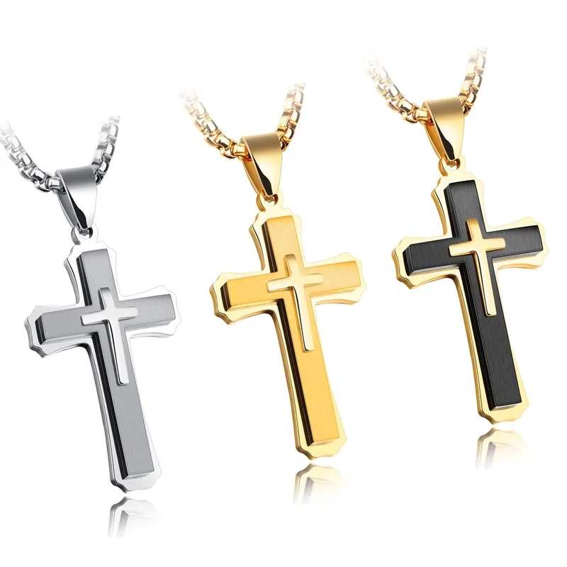 gold men's jewelry near me Exclusive Retro Grunge Cross Pendant Necklace men's jewelry kay jewelers in Recycled Titanium Steel - Delicate Men's Jewelry Deal men's 316l stainless steel jewelry