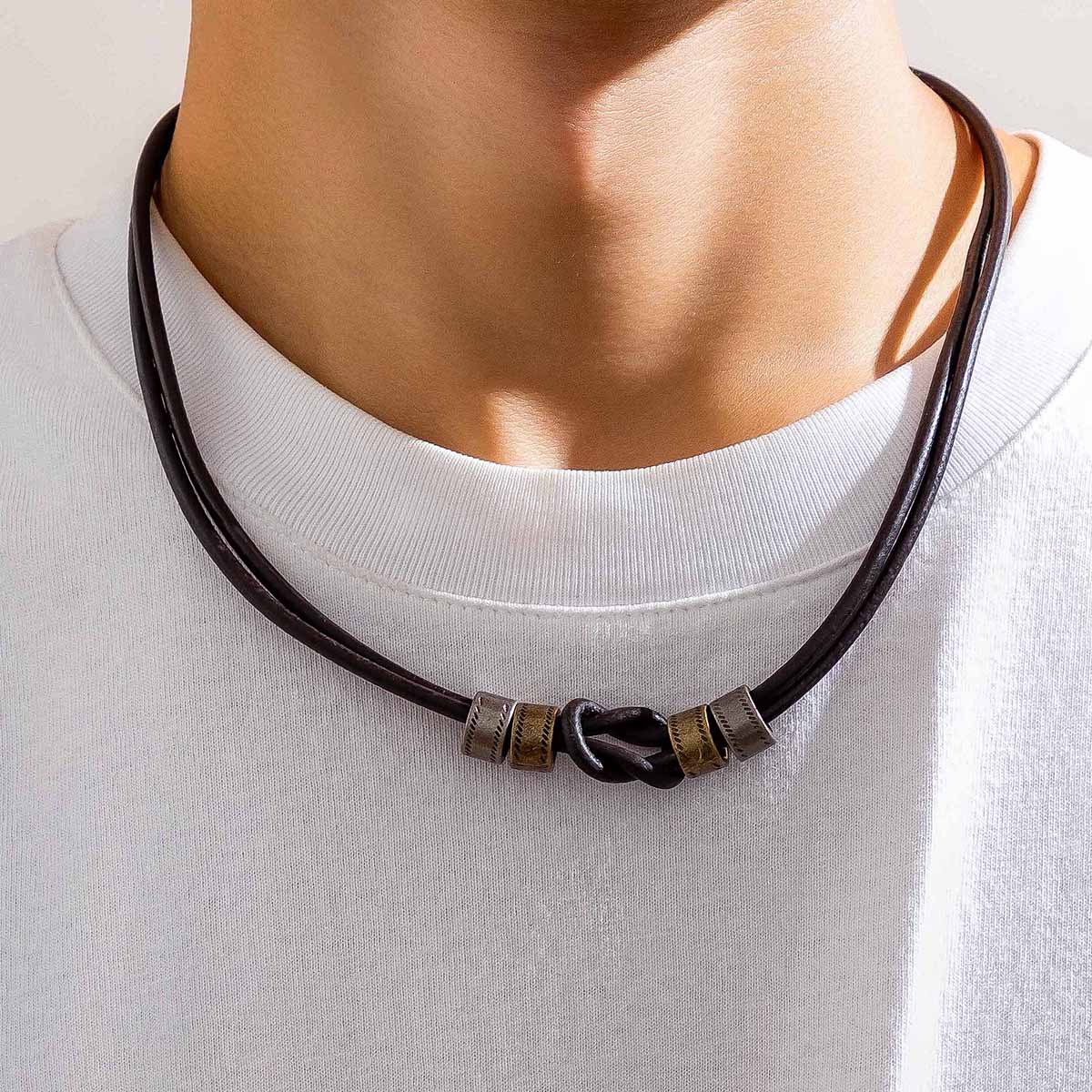 iranian men's jewelry Eco-Friendly Geometric PU Leather viking men's jewelry Alloy Men's Bracelets & Necklace | Grunge Ethnic Style Collection tom ford men's jewelry