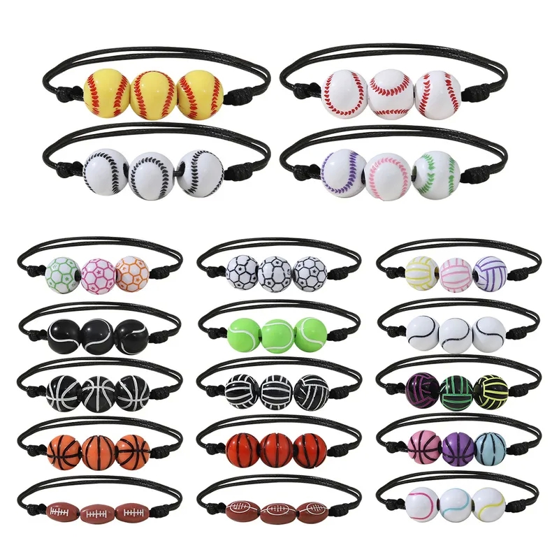 Colorful Acrylic Leather Sports Bracelets - Sparkling One-of-a-Kind Basketball & Football Bold Design