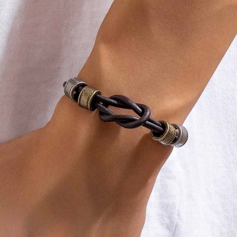 men's jewelry 18k Eco-Friendly Geometric christian men's jewelry PU Leather Alloy Men's Bracelets & Necklace | Grunge Ethnic Style Collection 40th birthday jewelry for men