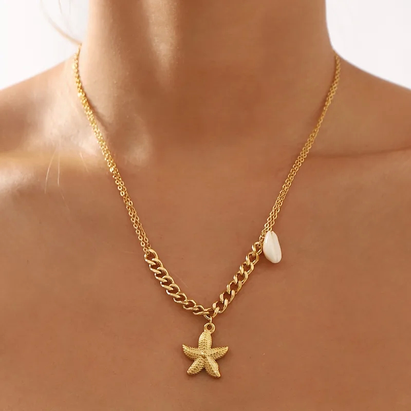 vintage fine jewelry Handmade Exclusive Non-Toxic Ocean Charm Necklace with Starfish Conch Dolphin fine jewelry thailand in 304 Stainless Steel demi fine jewelry