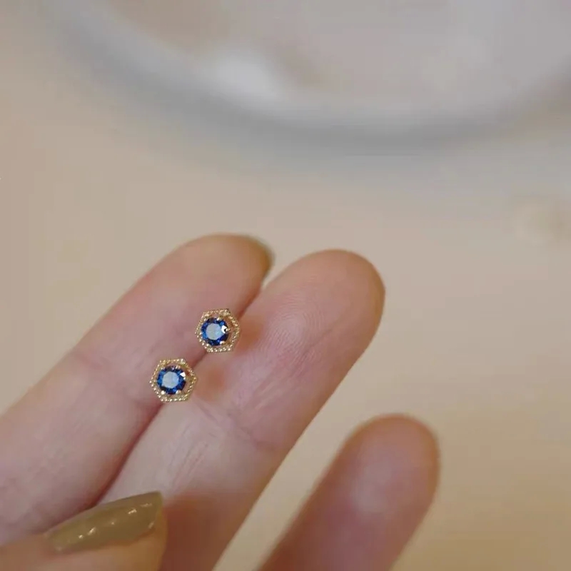 Minimalist Bohemian Chic 14K Gold Plated Sterling Silver Geometric Gem Ear Studs - 1 Pair