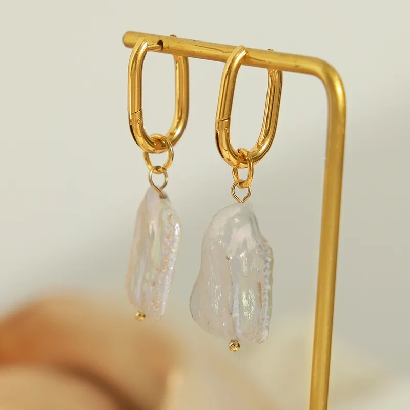 14k gold fine jewelry Exclusive Trendy Baroque Geometric Freshwater Pearl 18K Gold Plated Titanium Steel Drop star wars fine jewelry Earrings peter thomas roth fine jewelry