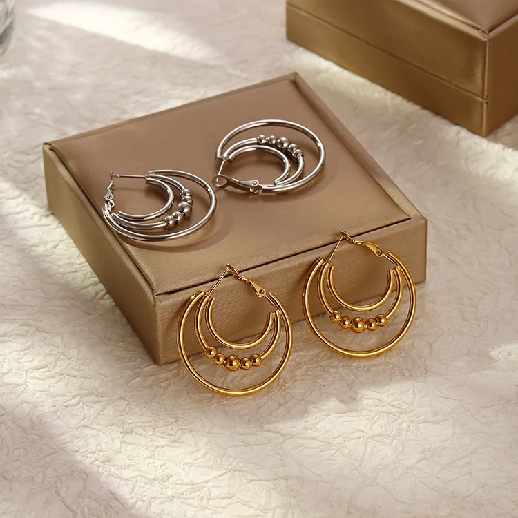 Minimalist Ethnic Luxe 18K Gold Plated Geometric Stainless Steel Earrings - Wholesale Pair
