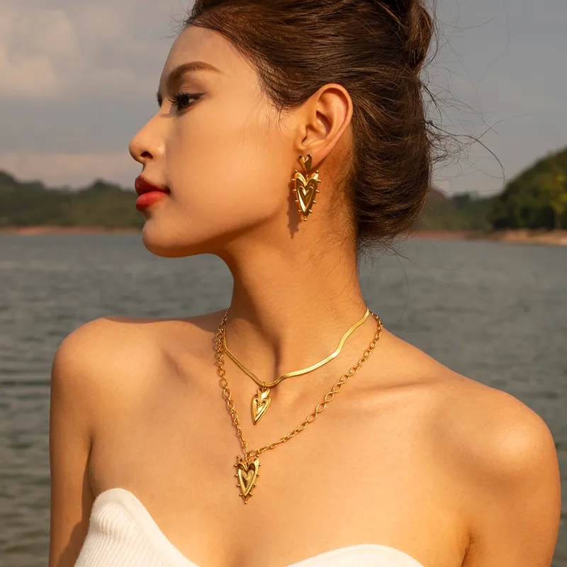 amy's fine jewelry Elegant Heart-Shaped Stainless Steel jewelry fine brands Necklace & Earrings Set - Fast, Waterproof, Skin-Friendly Jewelry elgin's fine jewelry