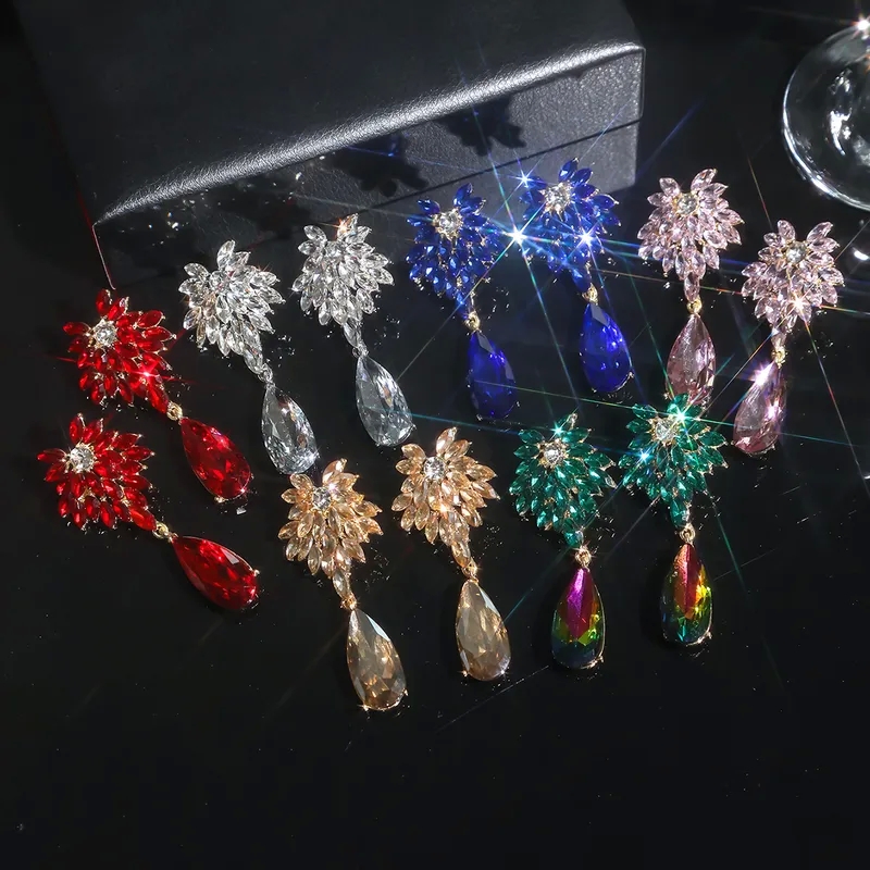 fashion jewelry trends 2025 Budget-Friendly Trendsetting Rustic Zircon fashion jewelry gold rings Rhinestone Drop Earrings - Celebrity Style Geometric Inlay Pair pink fashion jewelry