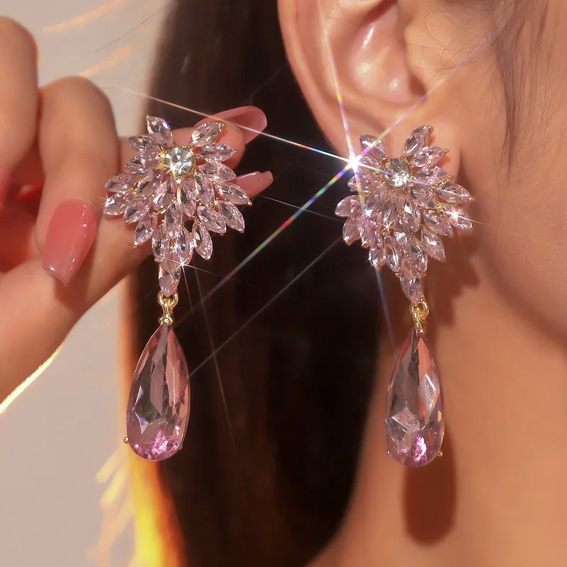 Budget-Friendly Trendsetting Rustic Zircon Rhinestone Drop Earrings - Celebrity Style Geometric Inlay Pair