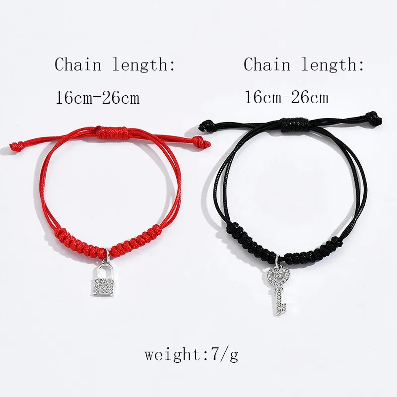 fashion y jewelry Eco-Friendly costume jewelry 40s Customized Sparkling Rhinestone Key Lock Couple Bracelets - Affordable Alloy Rope Design fashion jewelry italy