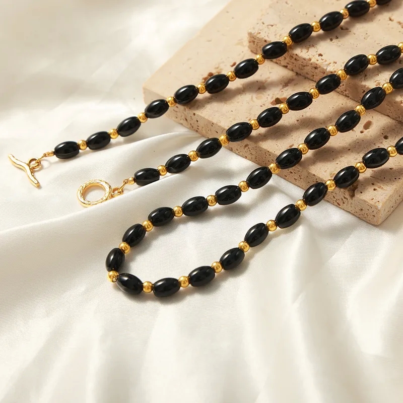 fine jewelry ear piercings Sustainable Chic Geometric Agate fine jewelry wholesale Titanium Steel 18k Gold-Plated Toggle Necklace - Affordable Luxe fine jewelry pearl necklace