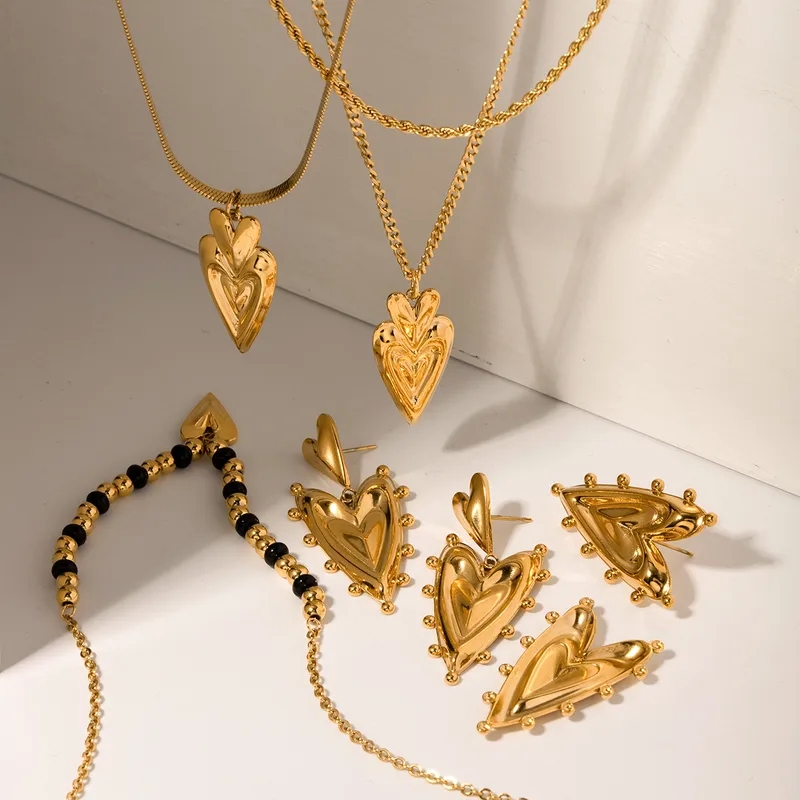 fine jewelry gold hoops Elegant Heart-Shaped fine jewelry real or fake Stainless Steel Necklace & Earrings Set - Fast Waterproof Skin-Friendly Jewelry cavallo fine jewelry