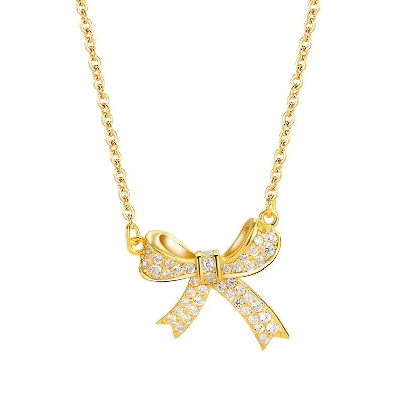 fine jewelry remote jobs Exclusive Minimalist Titanium fine jewelry stores near me Steel Necklace with Elegant Zircon Inlay and Shiny Bow Knot Design linaje .925 fine jewelry
