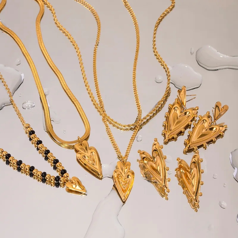 Elegant Heart-Shaped Stainless Steel Necklace & Earrings Set - Fast, Waterproof, Skin-Friendly Jewelry