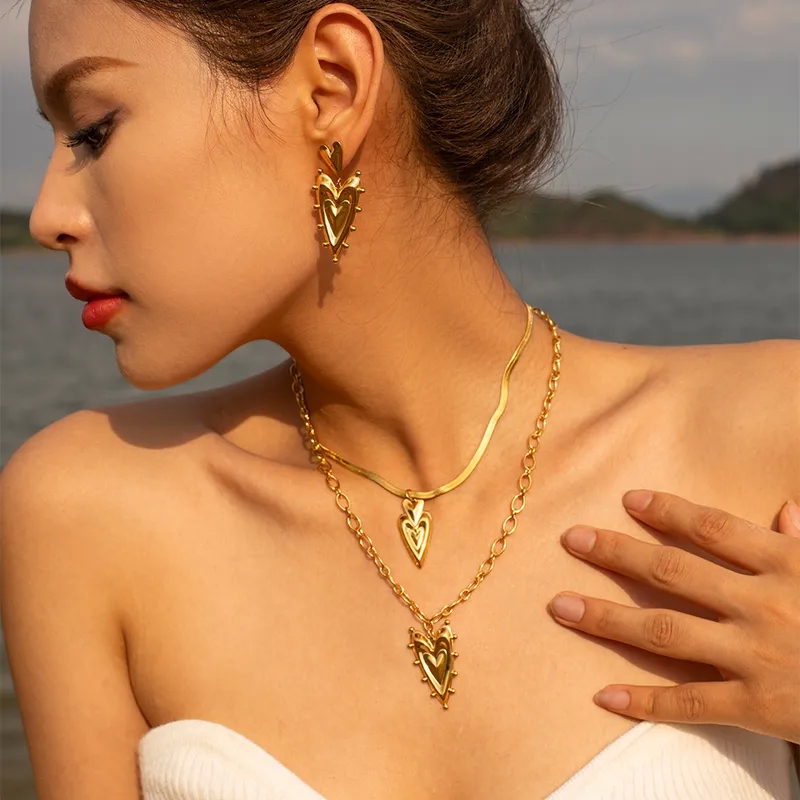 hera fine jewelry Elegant Heart-Shaped Stainless Steel Necklace & Earrings Set - fine jewelry resale near me Fast, Waterproof, Skin-Friendly Jewelry fine jewelry gorjana