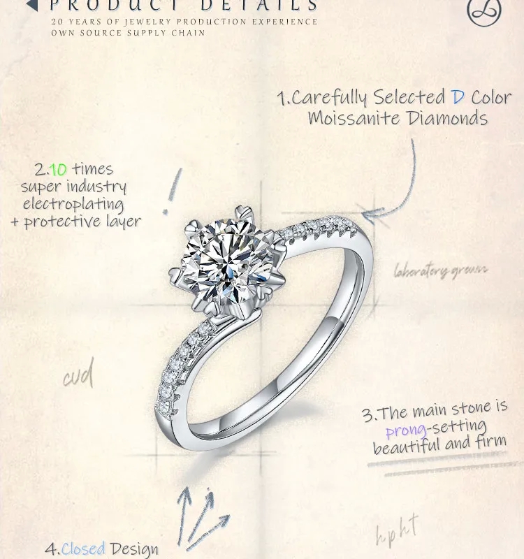 high end cubic zirconia jewelry Custom Exquisite 925 Sterling Silver Moissanite Round Rings high end unisex jewelry - Non-Toxic & Skin-Friendly, Limited Stock high end jewelry nyc