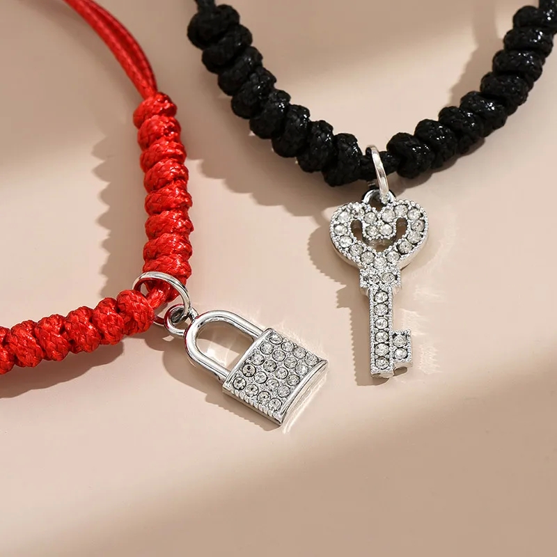 jewelry cleaner for fashion jewelry Eco-Friendly japanese fashion jewelry brands Customized Sparkling Rhinestone Key Lock Couple Bracelets - Affordable Alloy Rope Design gucci fashion jewelry