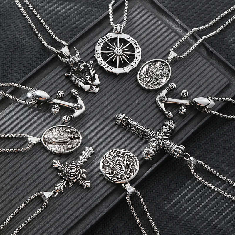 Limited Stock: Quick & Vibrant Hip-Hop Skull Cross Anchor Pendant - Affordable Luxe Stainless Steel Necklace
