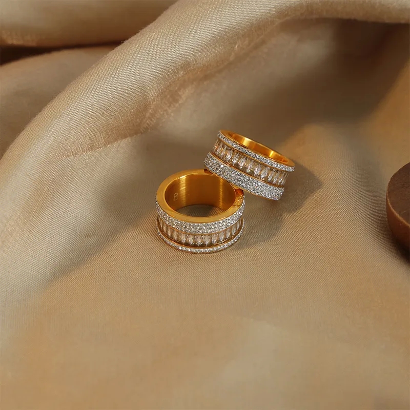 fine jewelry 210 Elegant Artsy Titanium Steel Zircon Ring: 18K Gold Plated with Polished Finish yadira's fine jewelry and Sparkle Inlay quince fine jewelry review