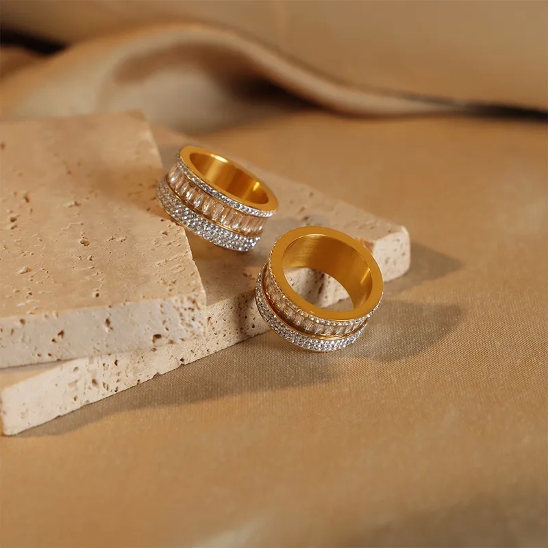 is 925 silver fine jewelry Elegant Artsy Titanium Steel Zircon Ring: 18K Gold Plated fine jewelry dangle earrings with Polished Finish and Sparkle Inlay macy's fine jewelry