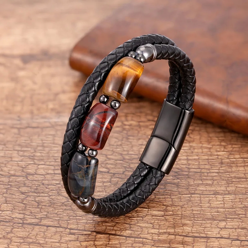 japanese men's jewelry Rustic Luxe Handmade Men's Bangle: men's jewelry 2024 Sleek Color Block with Genuine Tiger Eye for Daily Commute yves saint laurent men's jewelry