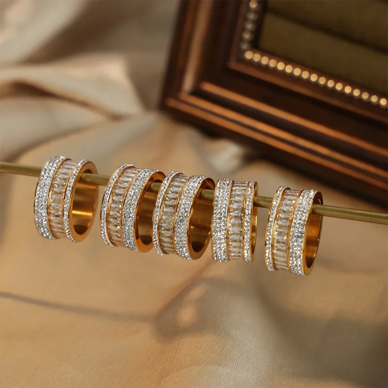 lee ann's fine jewelry Elegant Artsy Titanium Steel Zircon Ring: 18K Gold Plated with twila true fine jewelry Polished Finish and Sparkle Inlay no.3 fine jewelry photos