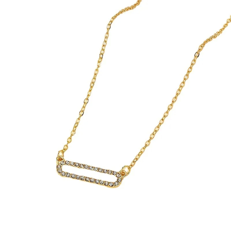 Authentic Luxury Vintage Geometric Rhinestone Pendant Necklace - Solid Color, Waterproof Plating Design