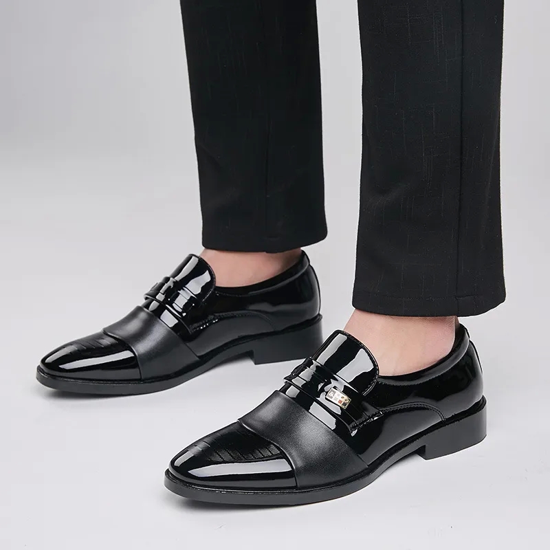 shiny Men's Premium comfortable Organic Pointed Flats - High-End Solid Color Business Footwear matte