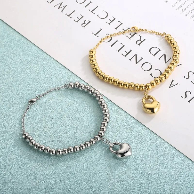 Vintage Romantic Heart-Shaped 18K Gold-Plated Titanium Steel Bracelets - Polished Edition, Limited Time Offer