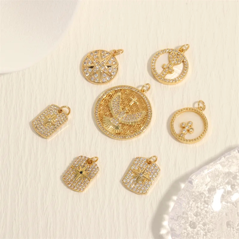 Retro Grunge Minimalist 18k Gold-Plated Cross Charms with Zircon Inlay - Hip-Hop Inspired Wholesale Accessory