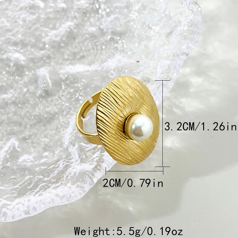 Timeless Ethnic Vintage Gold-Plated Stainless Steel Open Rings with Oval Pearl Inlay - Exclusive Deal